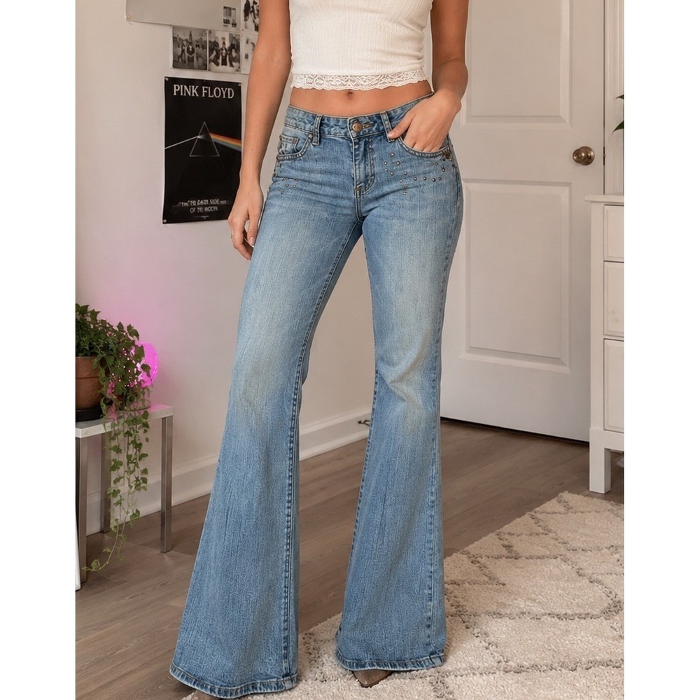 Mudd Vintage Size 9 Mid Rise Studded Flare Jeans Y2K Grunge